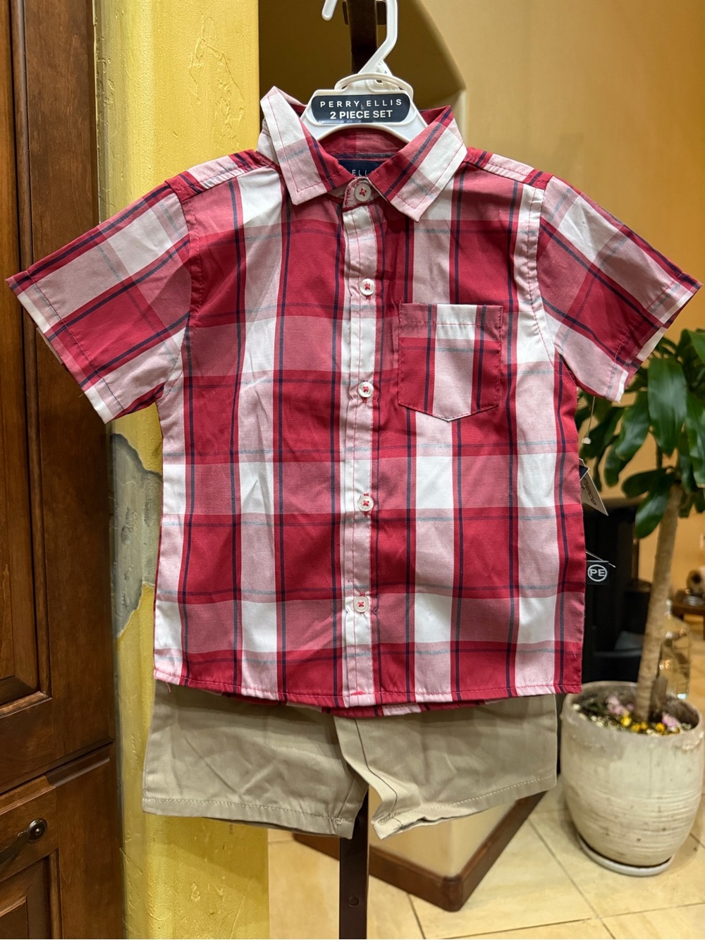 NWT Perry Ellis Red Plaid Shorts Set Size 4
